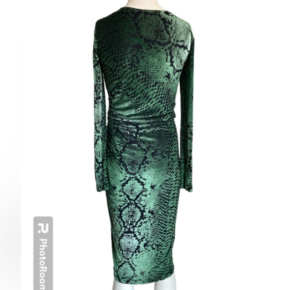Fuzzi Shimmering Snakeskin Snake Python Print Long Sleeve Stretch Velvet Dress M - Picture 2 of 8